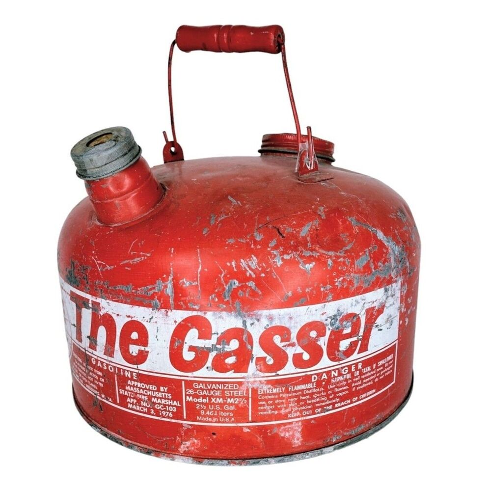 The Gasser" Eagle Red Galvanized Steel Gas Can 2.5 Gallon Tank Vintage USA